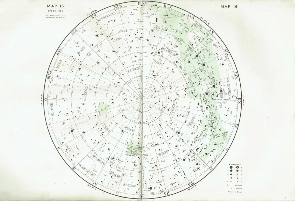 1943 Southern Celestial Chart - Original Vintage Print By Norton - Star Atlas Constellation Astronomy Map Centaurus Crux - 8.5 x 10.4 in